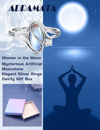 ADRAMATA 925 Sterling Silver Rings for Women Moonstone Ring Statement Size8