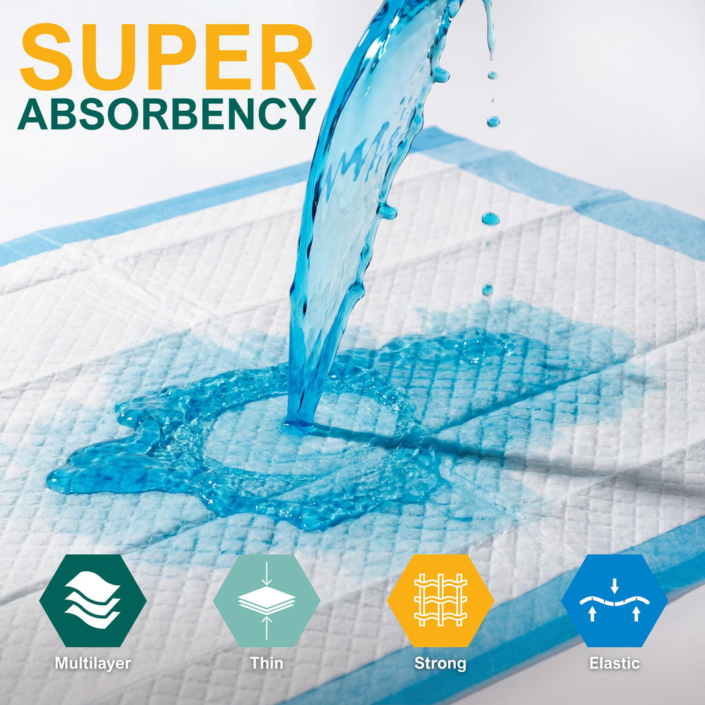 Medpride Disposable Underpads 17'' x 24'' (100-Count) Incontinence Pads, Bed Covers, Puppy Training | Thick, Super Absorbent Protection for Kids, Adults, Elderly | Liquid, Urine, Accidents
