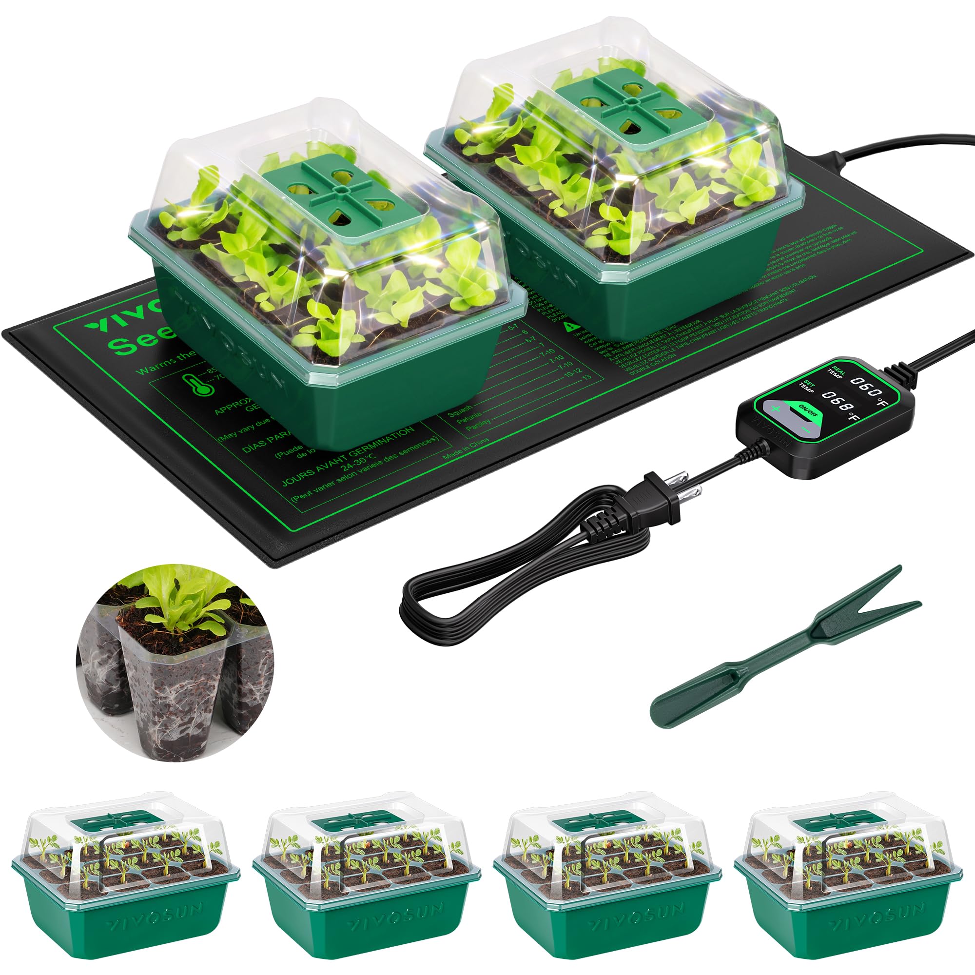 VIVOSUN 6-Pack Seed Starter Trays & 10"x20.75" Seedling Heat Mat