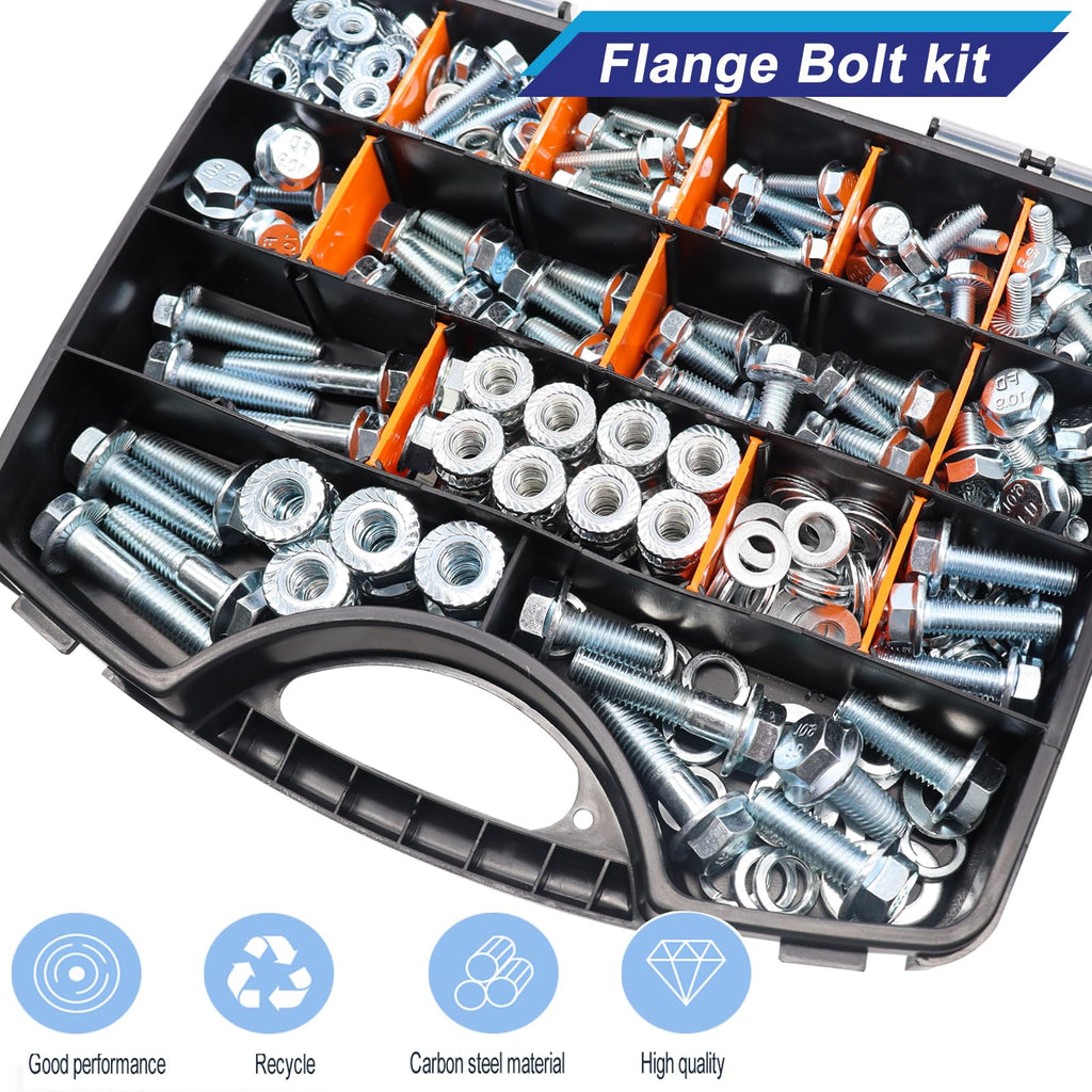 Taiss 400PCS Metric Flange Bolt Assortment kit,10.9 Grade M6x1.0/M8x1.25/M10x1.5 Bolt(12mm to 45mm) White zinc Plating Hex Metric Bolts and Nuts Washers,Nuts and Bolts Assortment kit (White)