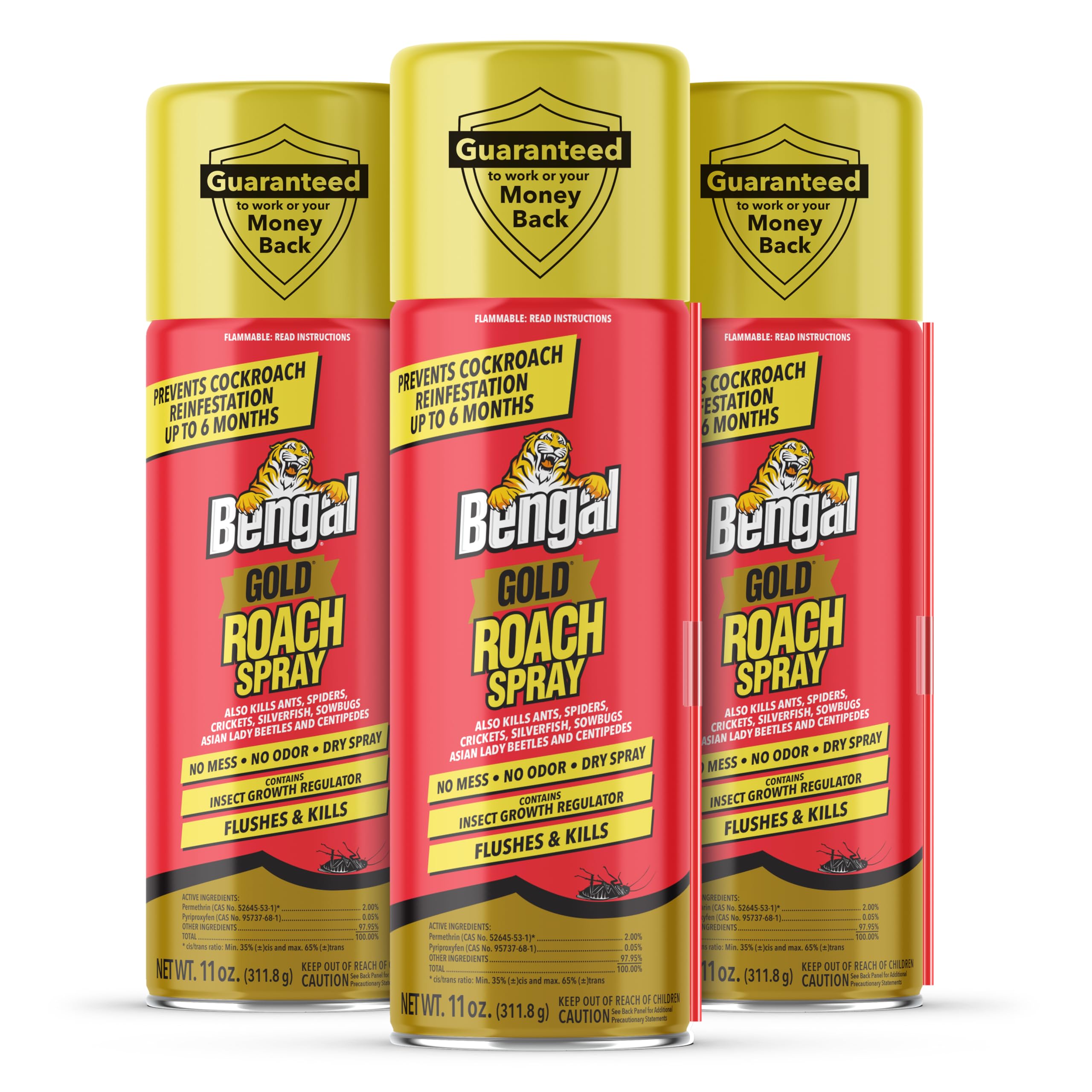 Bengal Gold Roach Spray - Odorless, Stain-Free Bug Spray for Home - Prevents Reinfestation for Up to 6 Months - 11 oz, 3 Pack