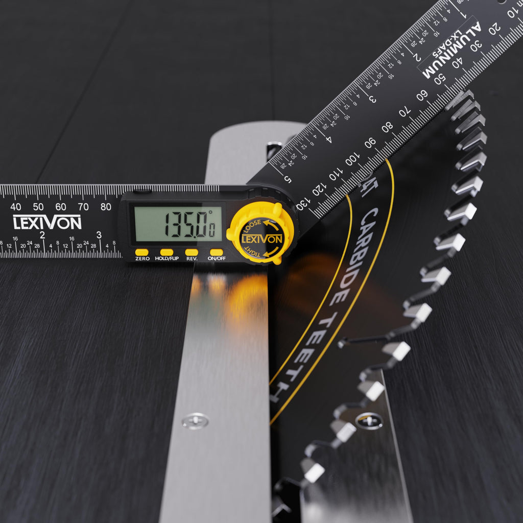 LEXIVON Aluminum Digital Angle Finder Gauge, 7-inch/180mm Multi-Purpose Protractor, Includes XL Display and Rugged Zippered Pouch (LX-DAF7)