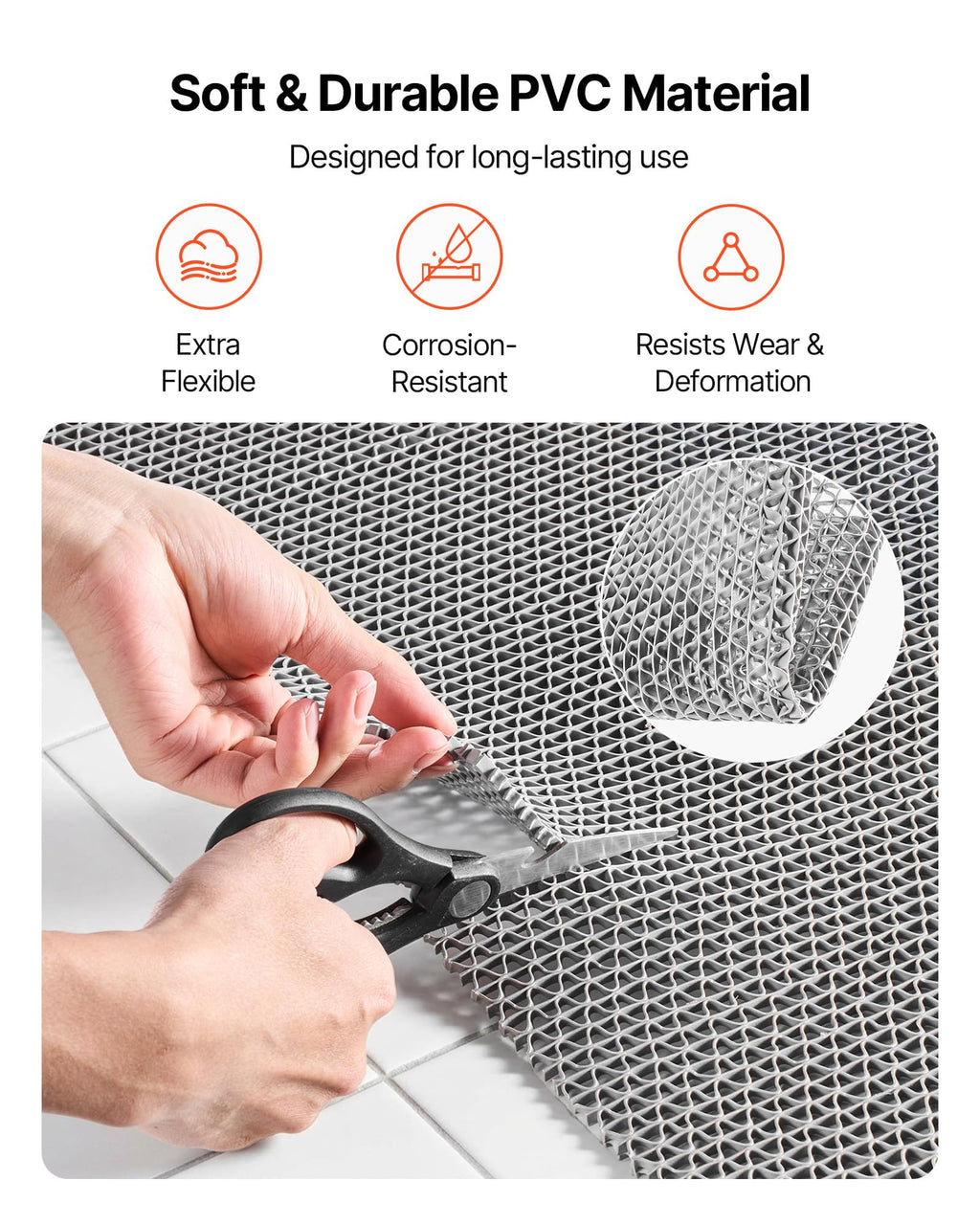 VEVOR Drainage Mat, 3 x 10 ft, PVC Non Slip Commercial Floor Mat, Wet Area Water Drain Splash Matting Hollow Doormat Roll, for Outdoor Indoor Restaurant Swimming Pool Patio Bathroom Washroom, Gray