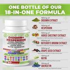 Dash of Vigor 18-in-1 Diosmin Hesperidin Supplement, Quercetin with Bromelain, Zinc, Vitamin C with Rutin Supplement, Horse Chestnut Extract, Butcher's Broom Extract, USA, 60 Capsules