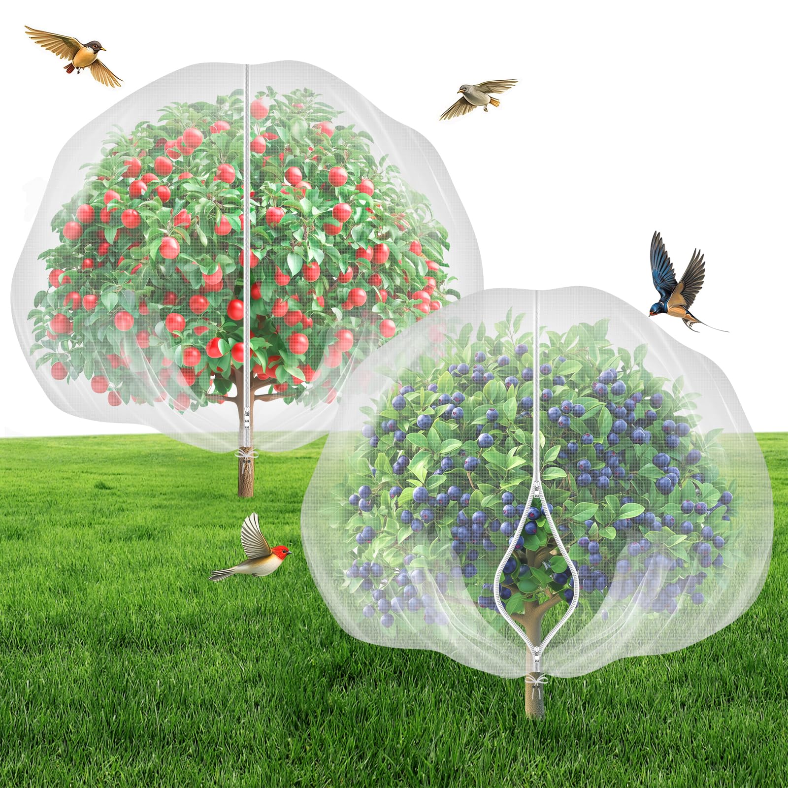 6.4'x6.4' Fruit Tree Netting with 2-Way Zipper & Drawstring (2 Pack)