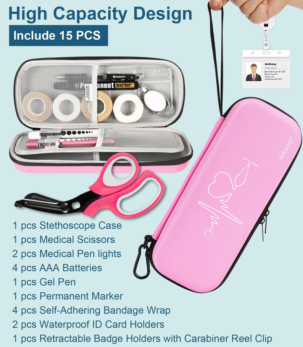 MEUUT 15 pcs Stethoscope Case Kits, Perfect Nurse Gift Include Stethoscope Case, Penlights, Medical Scissor, Bandage Wraps, Badge Holders for Nurse Student