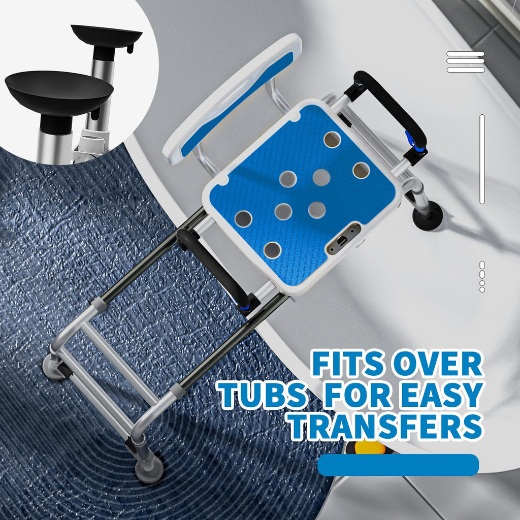 Drseats Sliding Shower Chair with Arms and Back, 500lbs Tub Transfer Benches with Non Slip Aluminum Body and Suction Cups Adjustable Height Bath Seats for Seniros Elderly Disabled or Bariatric Adults