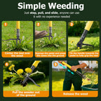 Weed Puller Tool Stand Up with Slide-Release Ejection, Reinforced Steel Weeder with 3-Section Long Handle, No-Touch Cleaning for Lawn & Garden, Heavy Duty No Bend Weeding Tool for Dandelions, Thistles