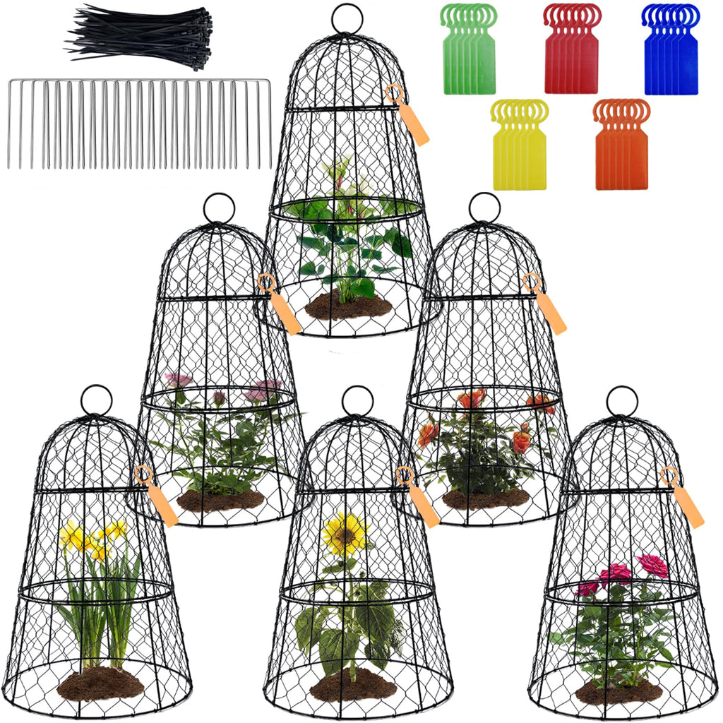 6 Pack 11.4" D x 17.7" H Garden Cloches for Plants,Rustproof Chicken Wire Cloches Flip-Top Design,Upgraded Triple Combination,Plant Protectors from Animals,Ideal for Outdoor Plant Protection