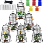 6 Pack 11.4" D x 17.7" H Garden Cloches for Plants,Rustproof Chicken Wire Cloches Flip-Top Design,Upgraded Triple Combination,Plant Protectors from Animals,Ideal for Outdoor Plant Protection
