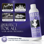 Blitz Silver Shine Polish Liquid Silver Polish for Sterling and Silverplate Jewelry, Dishes, Flatware, Fixtures, & Decor Non-Toxic, Non-Abrasive, & Planet Friendly Made in The USA 8oz Pack of 2