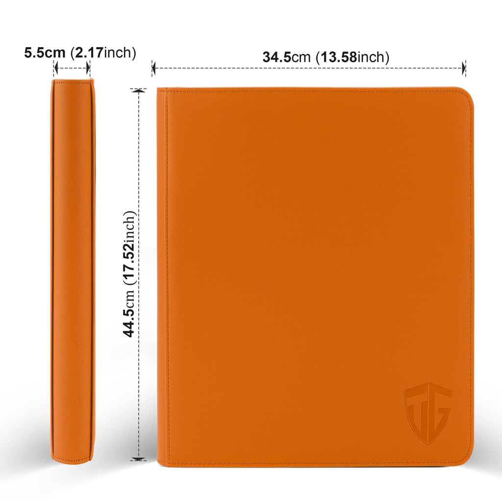 TCGUARD 16 Pockets Trading Card Zipper Binder for 1000+ Cards| Secure Side Loading Pockets | Trading Card Album Folder | Compatible with YuGiOh, MTG,Sports Cards (Orange 16)