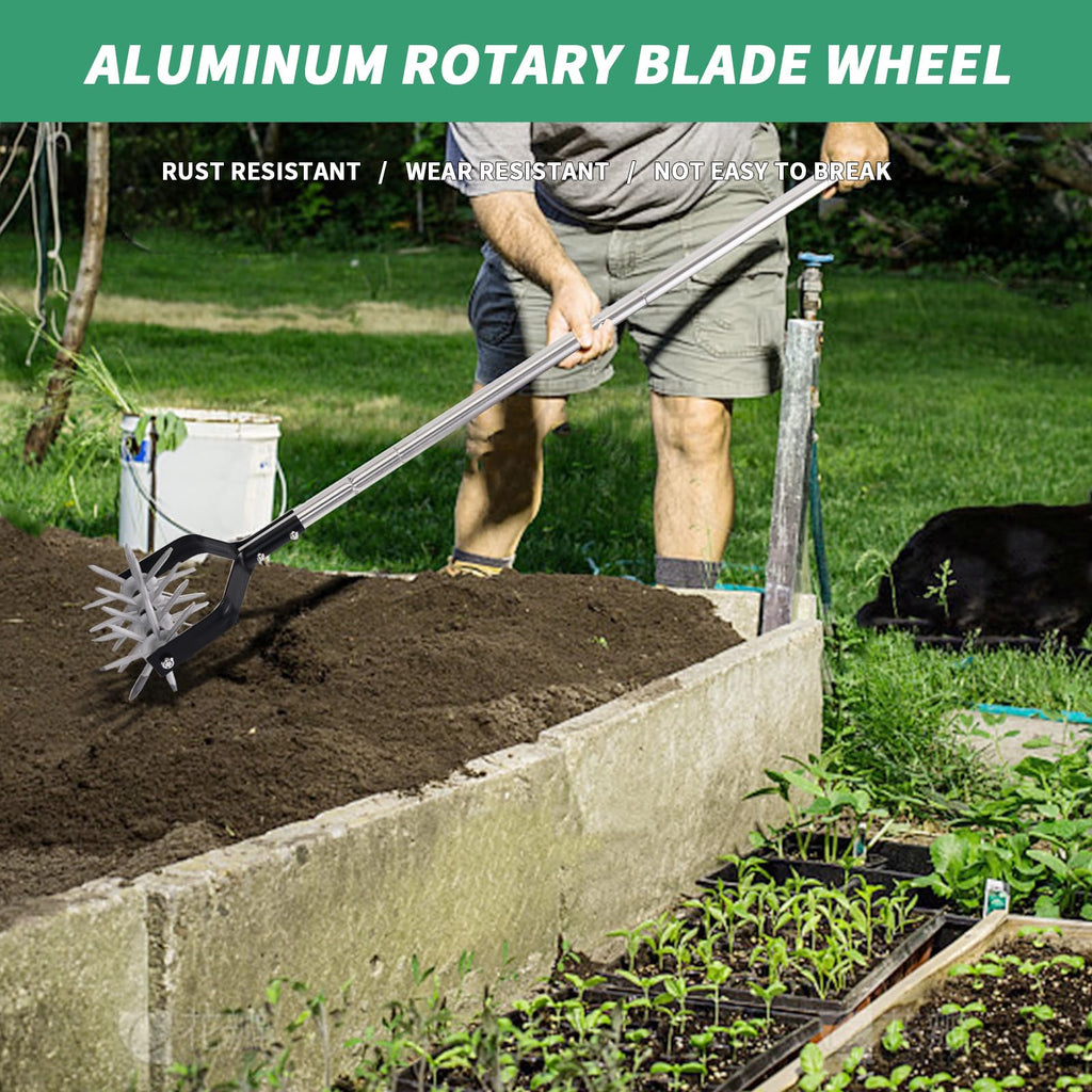 BARAYSTUS Rotary Cultivator Garden Tool, Adjustable Hand Tiller 29.7-57in