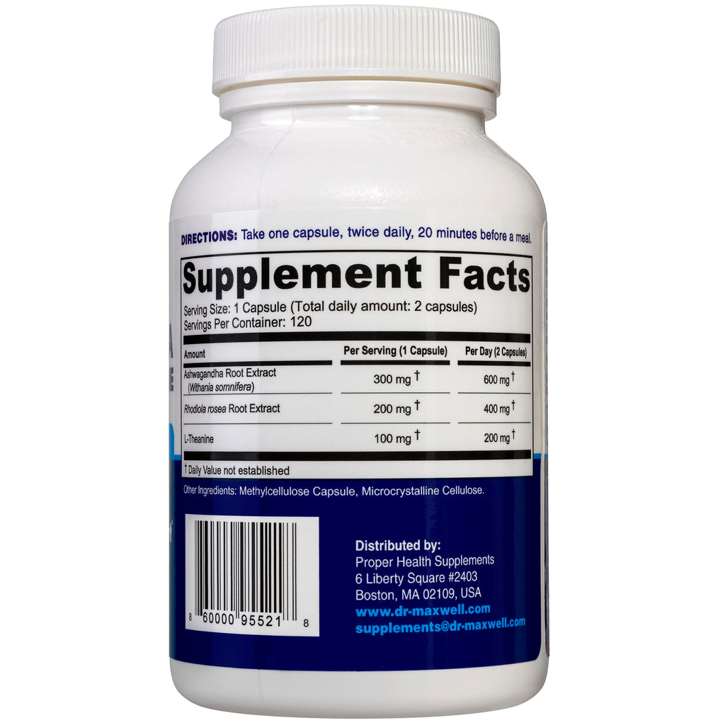 Dr. Maxwell Cortisol Manager Supplement, Supports Relaxation, Mood & Sleep in Times of Occasional Stress, Ashwagandha Rhodiola Adaptogens, Helps Maintain Normal Cortisol Levels, 120 Capsules