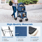 HAPPAWS Pet Stroller with Detachable Carriers, Adjustable Cat Stroller for Small & Medium Pets, 4-in-1 Cat Carriers with Safety Belt and Lockable Wheels, Navy Blue