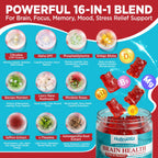 HOLLEGEND Brain Supplement Gummies, Choline + Phosphatidylserine + Lion’s Mane & Vitamins,16-in-1 Brain Supplement for Memory and Focus Support, Adults & Kids, Vegan, Sugar Free, Organic, 60 Chewables