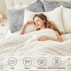 BEDELITE Fleece Queen Comforter Set, Fluffy Bed Set, Cream White