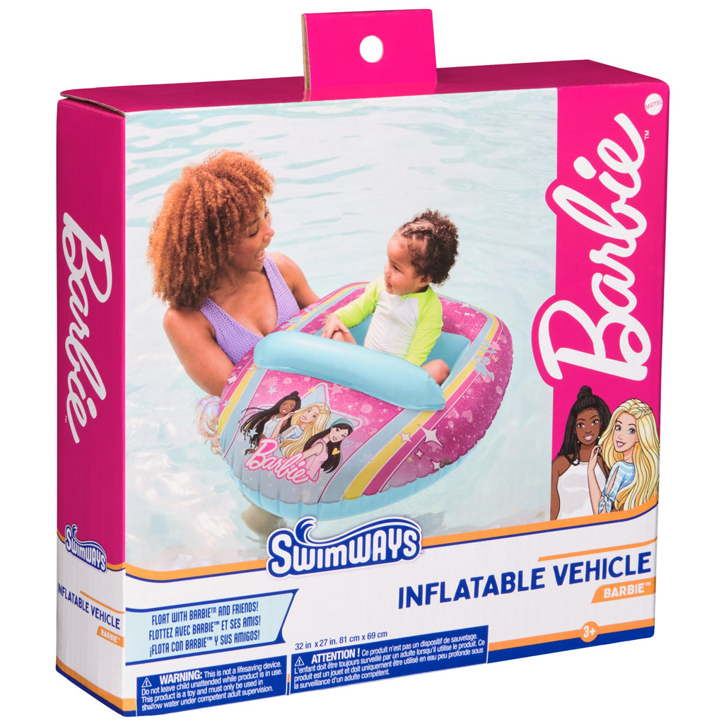 Swimways Barbie Inflatable Water Boat Vehicle, Inflatable Pool Floats and Kids Pool Toys, Barbie Pool Party Supplies for Kids Aged 3 & Up
