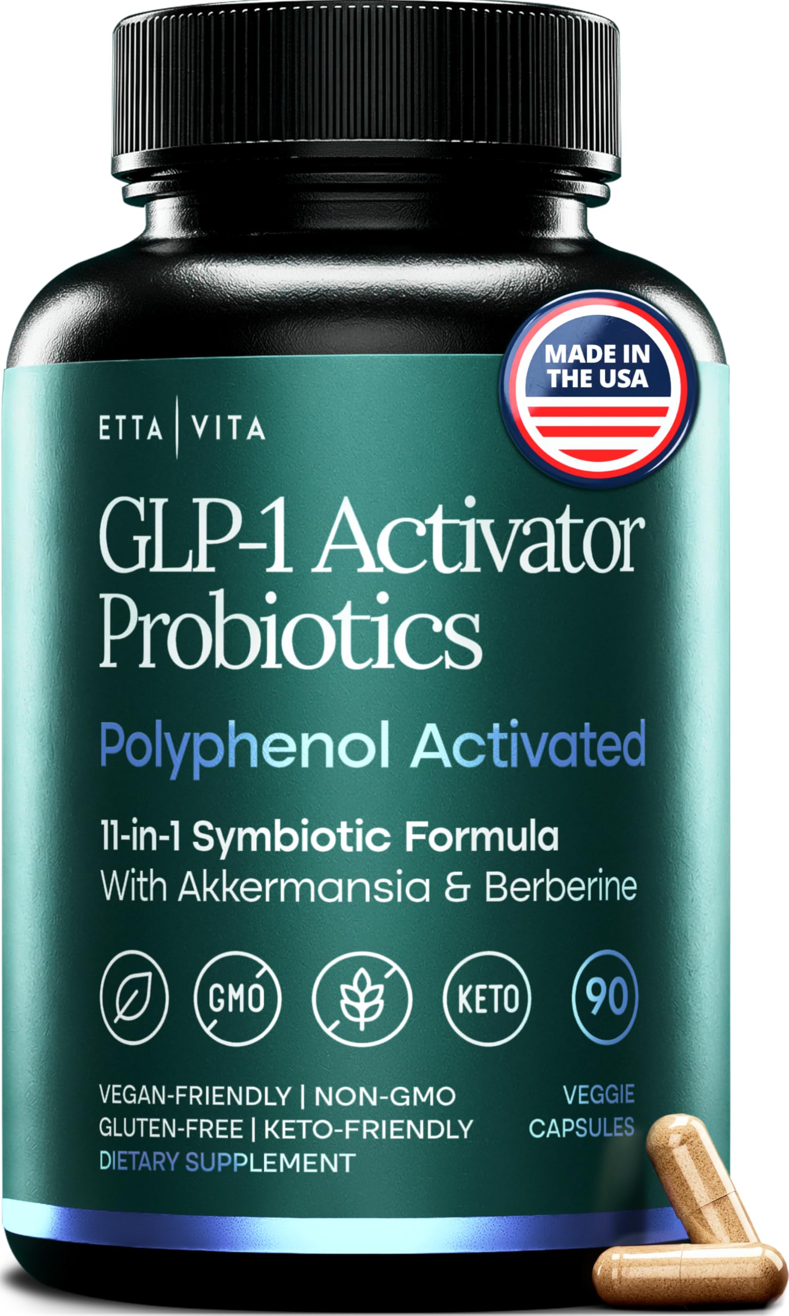 GLP-1 Activator Probiotic Carb Blocker Supplement for Weight Loss, Gut Health, Energy & Metabolic Support – Akkermansia, Berberine, Gymnema, Resveratrol, EGCG & Hops – Appetite Control for Women & Men