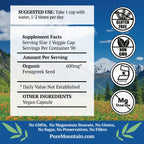 Pure Mountain Botanicals Fenugreek Capsules 600mg Organic - 90 Vegan Kosher Caps - Fenugreek Seed Supplement for Women and Men - Non-GMO Gluten Free - Fenogreco