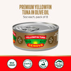 Genova Premium Yellowfin Tuna in Olive Oil, 5 Ounce Cans, 8-Pack – Nutrient Rich, High Protein Canned Tuna Fish - Delicious, Easy, Nutritious Ready to Eat Meals