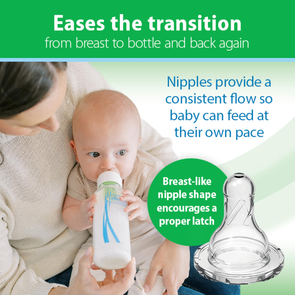 Dr. Brown's Anti-Colic Options+ Narrow Glass Baby Bottle, 4 oz/120 mL, with Level 1 Slow Flow Nipple, BPA-Free, 0m+, 2 Pack