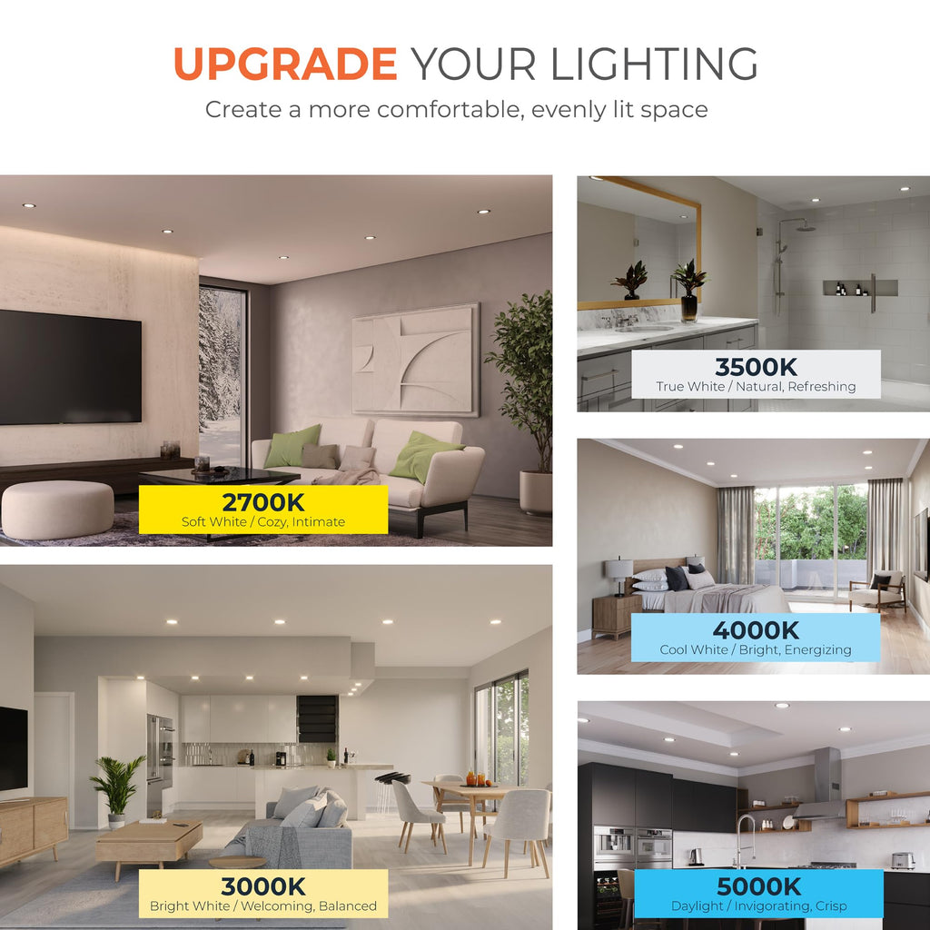 HALO HLB 6 in LED Recessed Lighting Canless Dimmable Wet Location Selectable Lumens and Selectable Color 27/30/35/40/5000K Indoor Outdoor Soffit Ceiling Downlight HLB6LSFS5