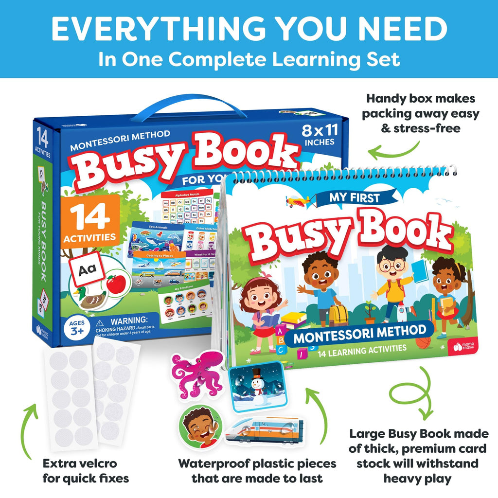 Montessori Preschool Busy Book for Toddlers Ages 3 and Up - Preassembled - Preschool Learning Activities Homeschool Montessori Toys - 3 Year Old Boy Gift - 3 Year Old Girl Christmas Birthday Gift