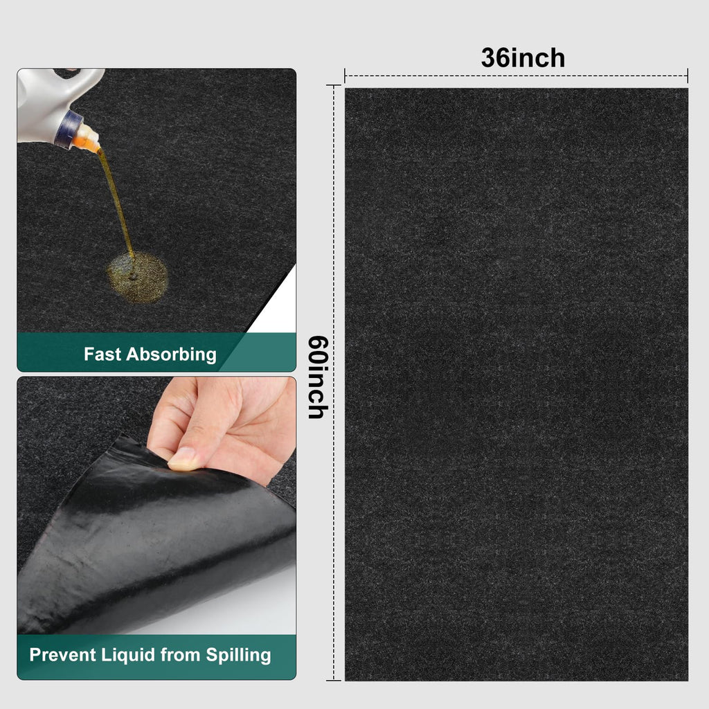 Nujzuir 36" x 60" Oil Drip Mat for Garage Driveway, Reusable Floor Oil Spill Leak Absorbent Pads for Motorcycle Car Oil Leak Stain Resistant(2pcs)