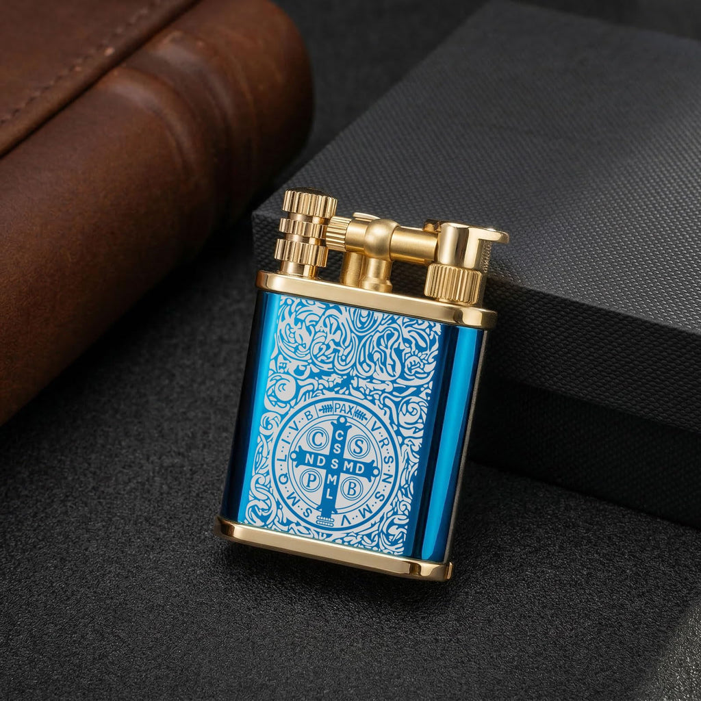 2 in 1 Lighter Permanent Match Antique Style Lift Arm Kerosene Lighter with Permanent Match (Blue Ice Constantine)