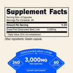 Nutricost Grass Fed Desiccated Beef Liver Capsules 3000mg Per Serv (750mg Per Cap), 240 Cap for 60 Servings - No Hormones, GMO and Gluten Free, Pasture-Raised, Free Range Beef