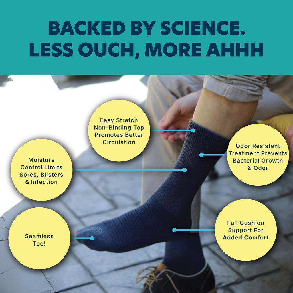 Doctor's Choice Diabetic Socks for Men, Seamless Crew Socks with Non-Binding Top, Provides Extra Comfort for Gout, 4-Pairs, White, X-Large, Size 12-15