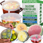 Reusable Silicone Stretch Lids for Food Storage in Fridge - Elastic Heat-Resistant Bowl Covers, Cups, Cans, Jars - Universal Food Grade Lid for Round and Rectangle Containers - Dishwasher Safe -7 Pack