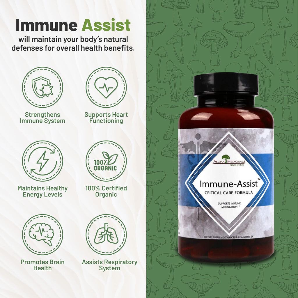 Aloha Medicinals Immune Assist Critical Care Formula, Organic Mushroom Supplement, Immune Support Supplement with 7 Mushroom Extracts, Pack of 1, 90 Capsules Each