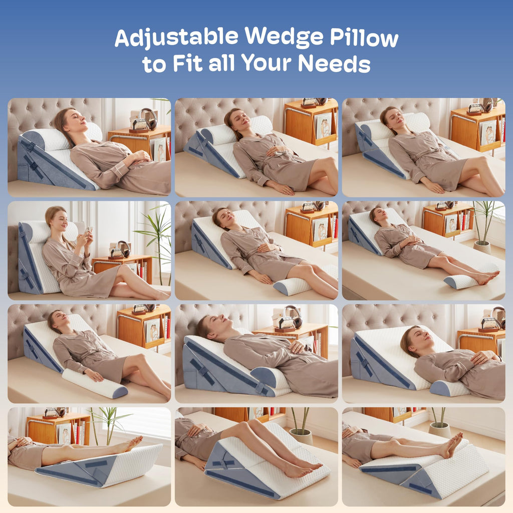 Simpledad 3PCS Wedge Pillow, Orthopedic Wedge Pillow for Acid Reflux, Back Pain Relief, Cooling Memory Foam Top, Bed Wedge Pillows for Headboard, Sleeping, Snoring, Back Support, After Surgery.