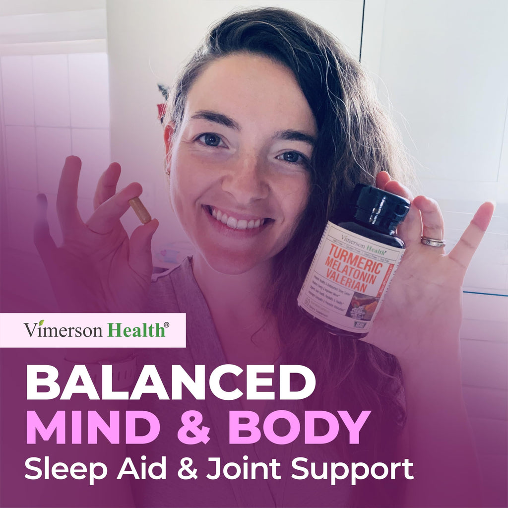 Melatonin 3mg Sleep Aid with L-Theanine & Valerian Root – Turmeric Curcumin Supplement with Ginger & Black Pepper – Organic Turmeric Supplement for Sleep, Calm and Stress Relief Support – 2 Pack