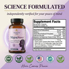 MigraNova - Migraine Relief & Daily Prevention for Migraine Sufferers - Magnesium & Riboflavin B2 + NeuroCalm Blend with Feverfew, CoQ10 & Ginger, Vegan, USA Made, 120 Capsules