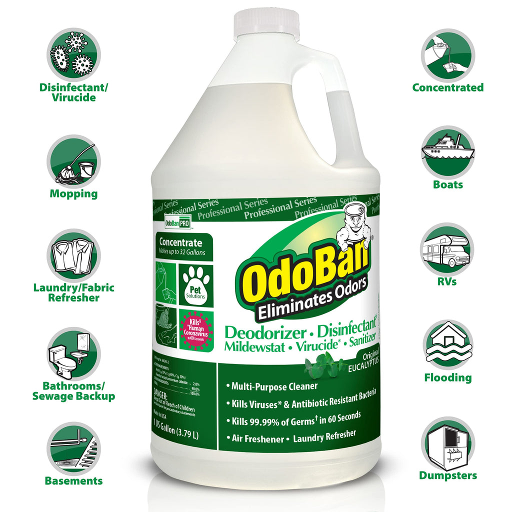 OdoBan Professional Disinfectant and Odor Eliminator Concentrate, 4 Gallons, Original Eucalyptus Scent
