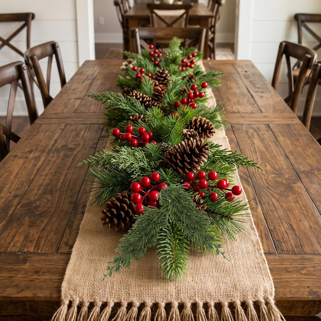 lovemoon 70Pcs Christmas Artificial Pine Stems with Red Berries, Faux Cedar Branches, Fake Christmas Greenery Pine Picks with Berries Stems for DIY Crafts, Garland Wreath & Home Xmas Decor (70)