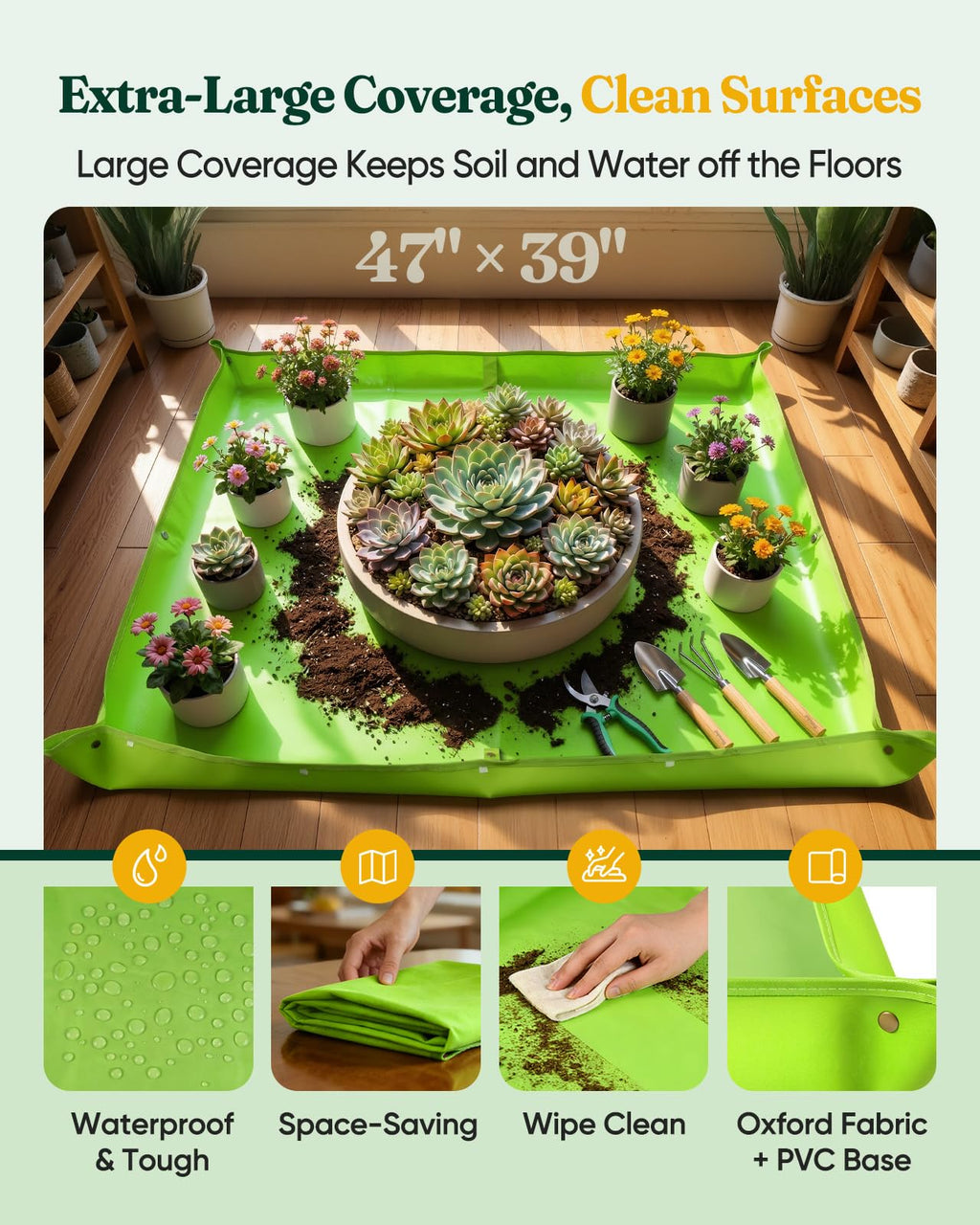 Grenebo 7-Piece Garden Tool Set with Plant Repotting Mat