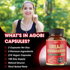 agobi 210 Capsules - 600mg Shilajit Supplement with 400mg Organic Ashwagandha Root - Shilajit Pure Himalayan Organic for Energy Production, Immune System Brain Health, Focus & Concentration
