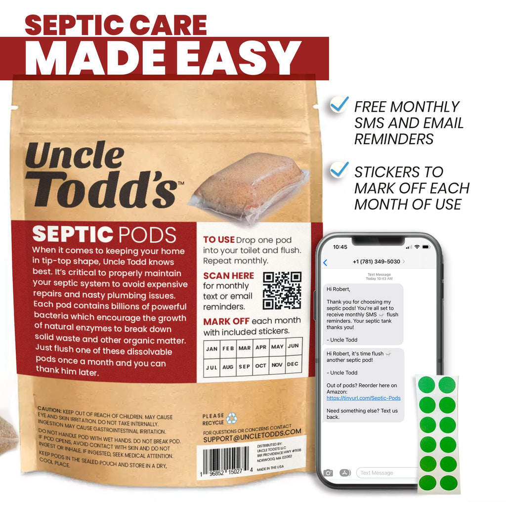Uncle Todd's Septic Tank Treatment Pods - (12-Month Supply) - Powerful Enzyme & Live Bacteria Formula to Prevent Backups & Odor, Dissolvable Pods Safe for All Septic Systems