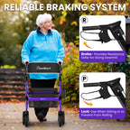 BlessReach Heavy-Duty Aluminum Rolling Walker - Foldable Rollator Walkers with Seat for Seniors, 450 lb Capacity, 8'' Wheels, 18" Big Seat, 6-Position Adjustable Height(Purple)