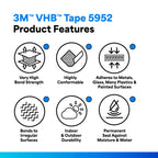 3M VHB Tape 5952, 2 in width x 5 yd length (1 Roll)