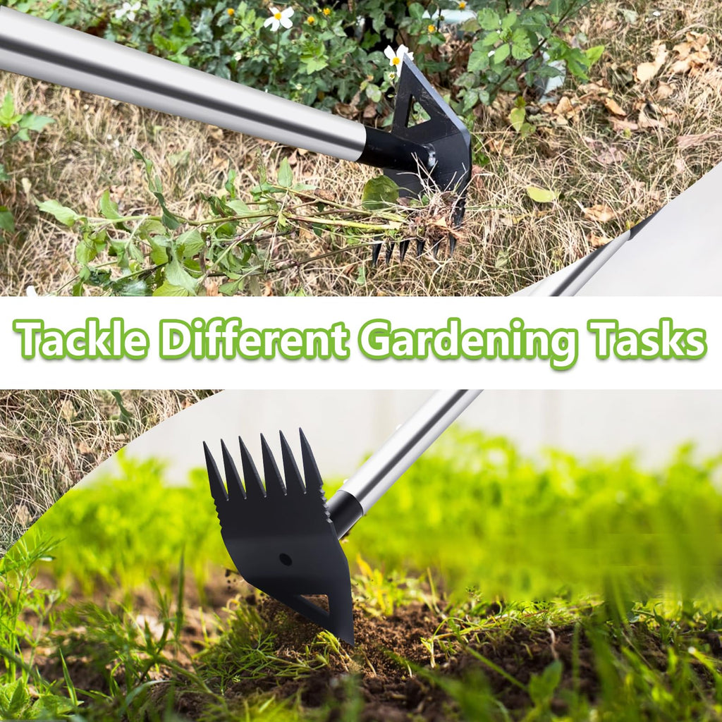 Weed Puller Tool with Long Handle, Hoe Garden Tool & Weed Rake for Weeding