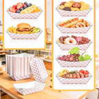 MotBach 100 Pack Extra Large 4Lb Paper Food Boats Trays Disposable Paper Boat Containers, Checkered Kraft Food Serving Tray Boats Baskets for Snack Popcorn BBQ Hot Dog Burger Sandwich Taco Fries Nacho