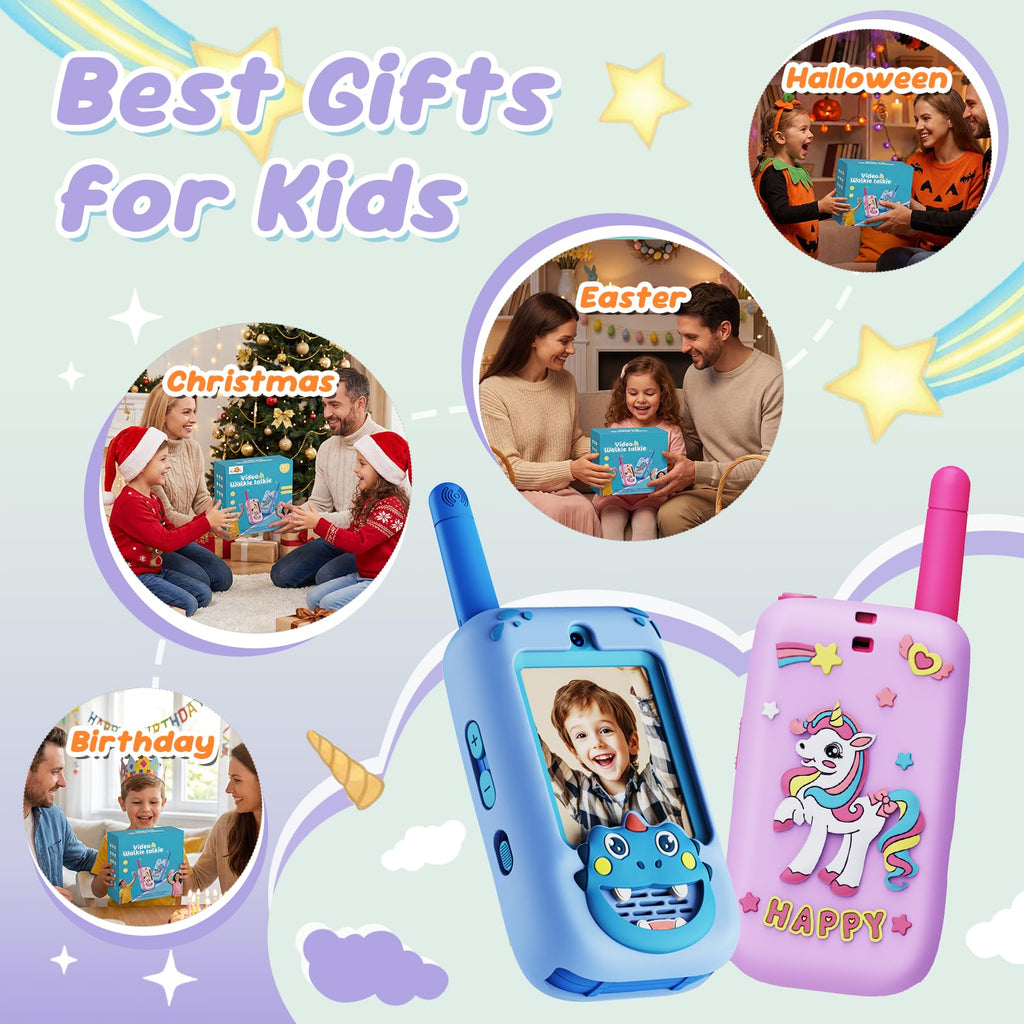 Video Walkie Talkies for Kids, 2 Pack HD Camera Long Range Two Way Radios