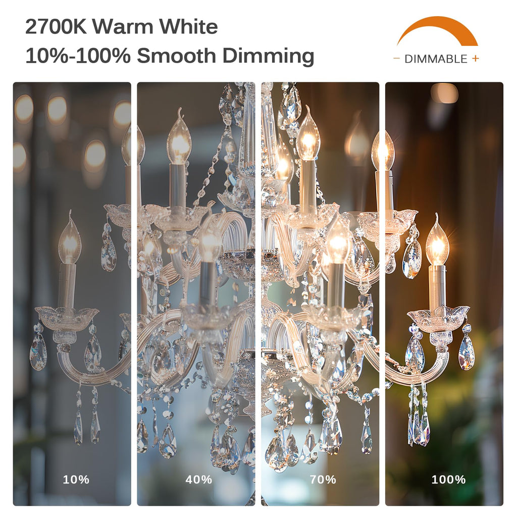 Brtstiun E12 Candelabra LED Light Bulbs Dimmable 60 Watt Equivalent, CA11 6W 2700K Soft Warm White Chandelier Candle Bulb, Small Base Decorative Flame Tip Clear Bulbs for Bedroom, Kitchen, 12 Pack