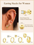 TURANDOSS Hypoallergenic Gold Hoop Earring Sets for Women Girls No Tarnish