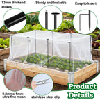 Metal Garden Netting Kit, 8 Pack 2.6ft Raised Garden Bed Net Support Stakes with 13×10ft Fine Mesh Insect Netting 16pcs Clips Bird Barrier Screen Cover for Protect Plant Vegetable Row from Animals Bug